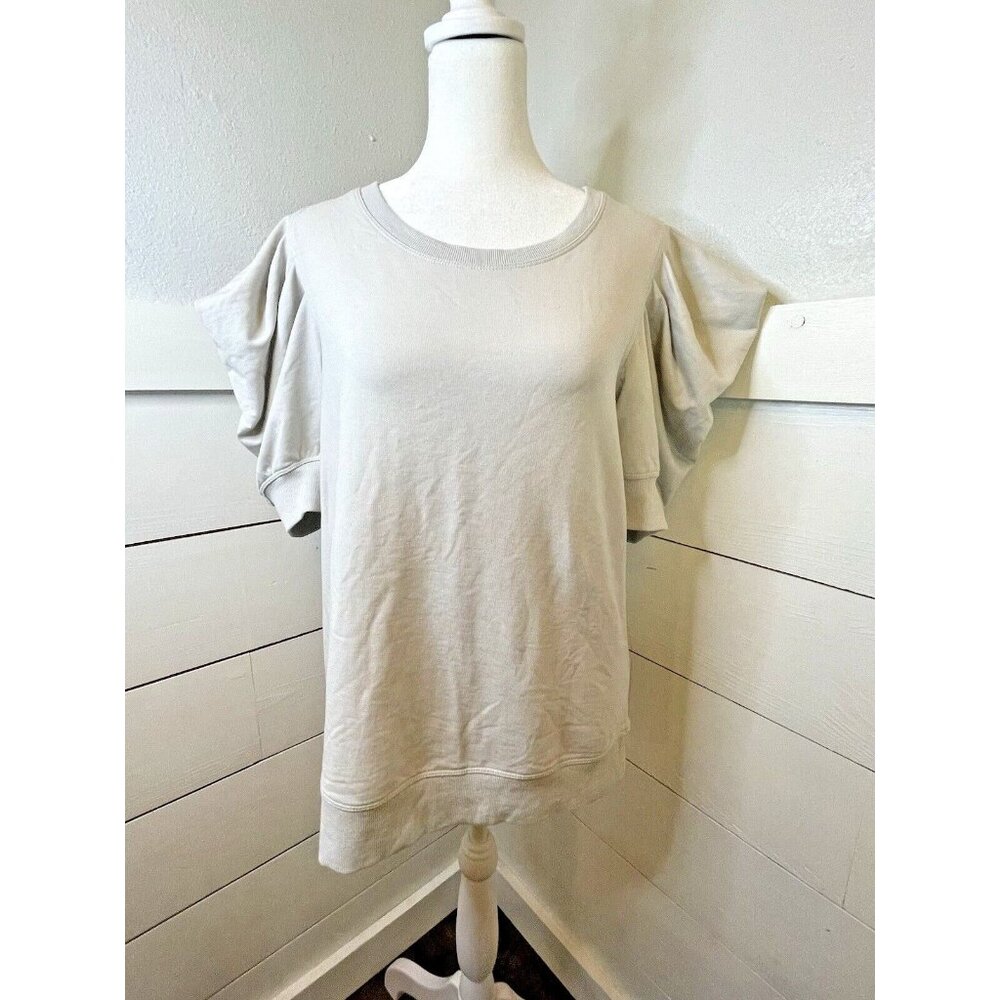 Sundays Light‎ Gray Top w/ Ruffled Stylish Sleeves Women's Size 2 Casual Chic